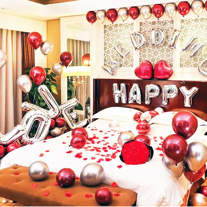 118 шт., красные гранатовые шары I LOVE YOU, золотые воздушные шары, воздушные шары с сердцем, латексные воздушные шары с аксессуарами для свадебной вечеринки