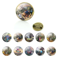 disney cartoon princess colorful image cabochon convex badges brooches pins round glass new fashion accessories jewelry qgz188