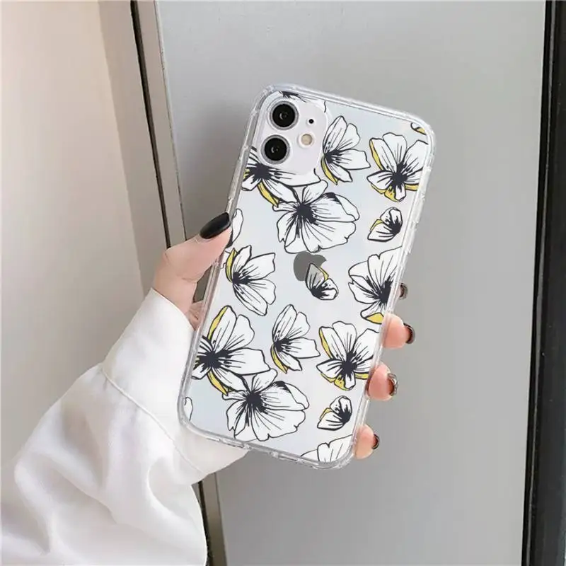 

Fashion Cute Flowers Phone Case Transparent soft For iphone 5 5s 5c se 6 6s 7 8 11 12 plus mini x xs xr pro max