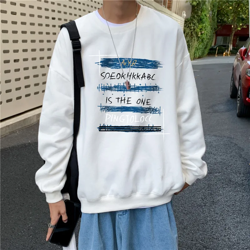 

Winter Round Neck Plus Velvet Sweatershirts Autumn Men's Loose Couple Long-Sleeved Trend Pullover Daily Casual Tops