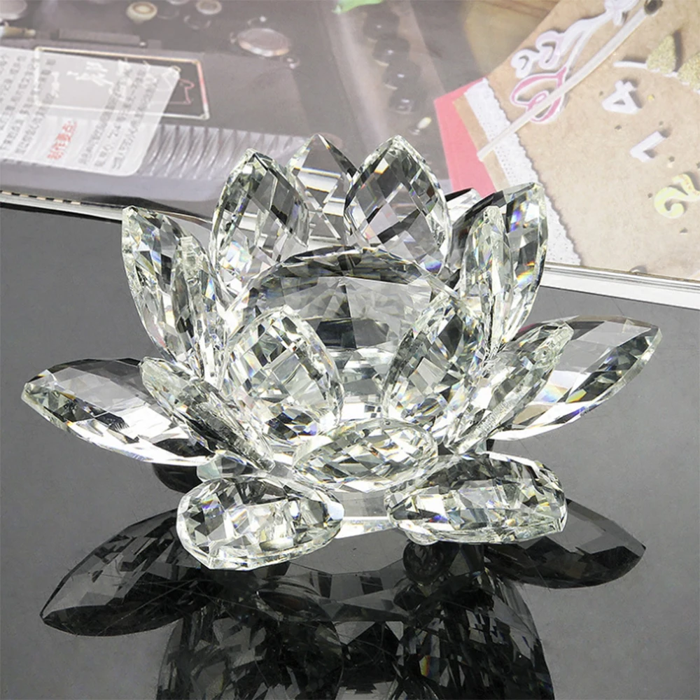 

60mm-200mm Fengshui Crystal Lotus Flower Crafts Glass Paperweight Ornaments Figurines Home Wedding Party Decor Gifts Souvenir
