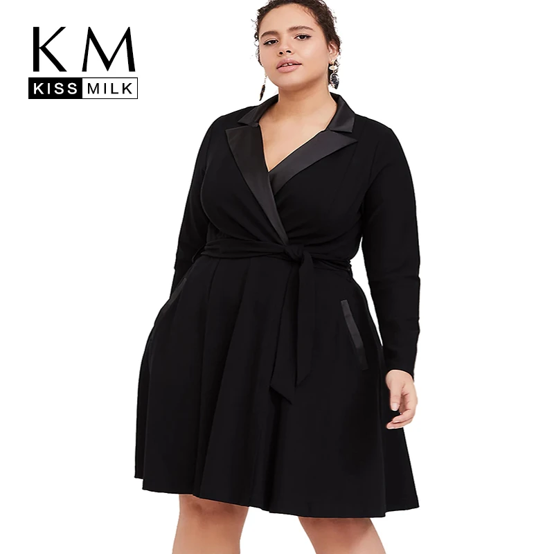 Kissmilk 2020 осенне-зимнее Европейское и американское модное простое платье до колена