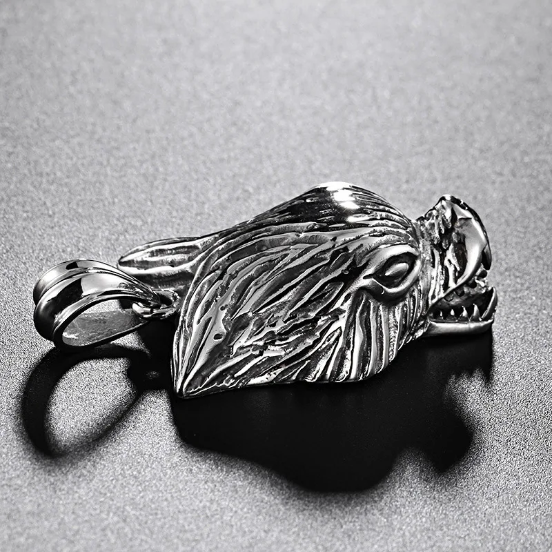 

European and American new necklace Nordic wolf head stainless steel pendant