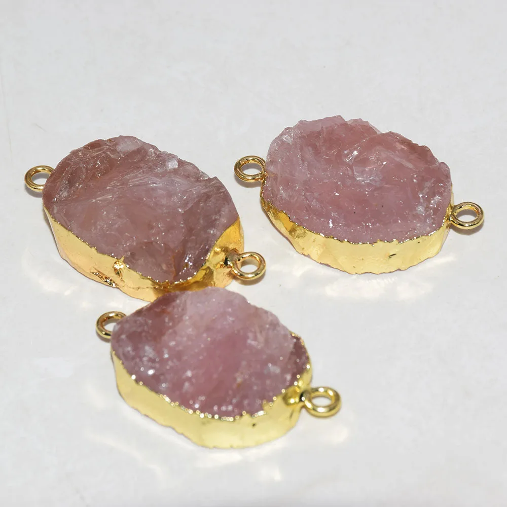 

Big Rose Crystal Quartz connector natural 2021 jewelry making women raw Pink Gold Bezel stone necklace love DIY accessories