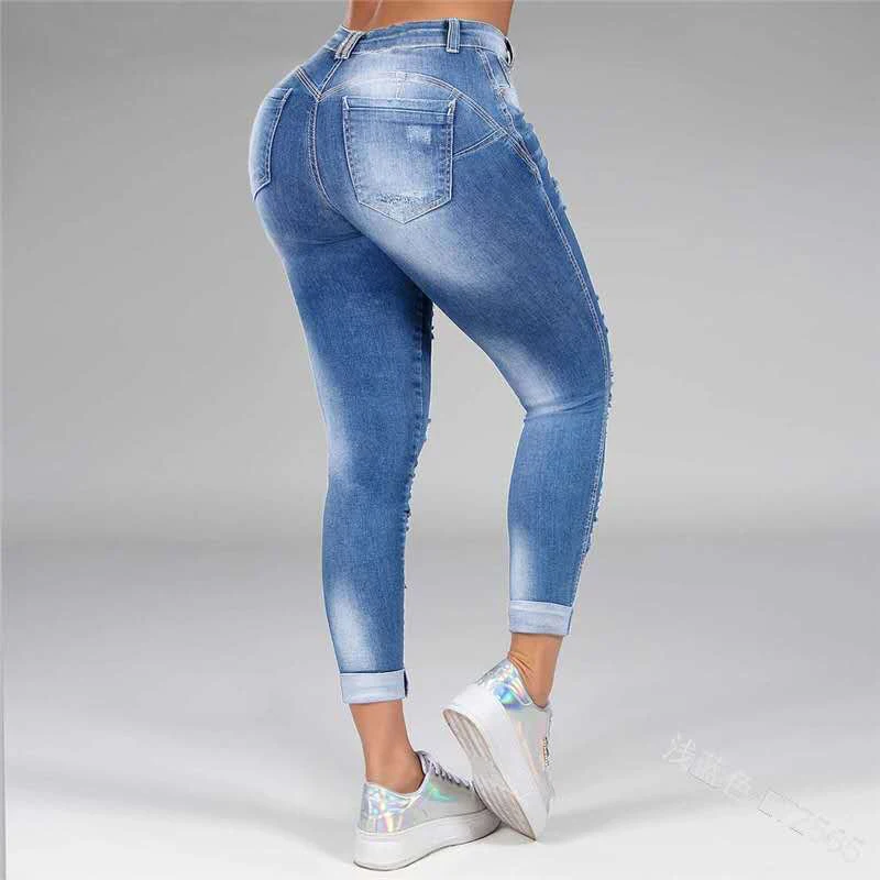 

New Women's Jeans 5XL 6XL Stretch Ripped Skinny Black Denim Jean Sexy Mom Female Large Size Woman Elastic Office Fashion Trendy