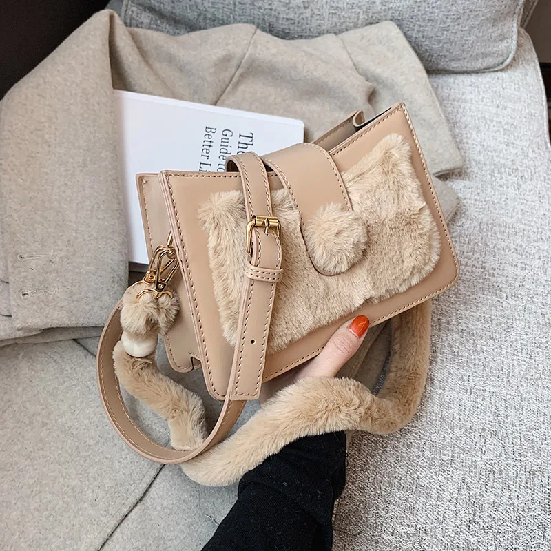 

Plush Women's Small Square Bag 2020 Tote Ladies Brief Handbags Purse Female Shoulder Bag Casual Fashion Girls Underarm Package