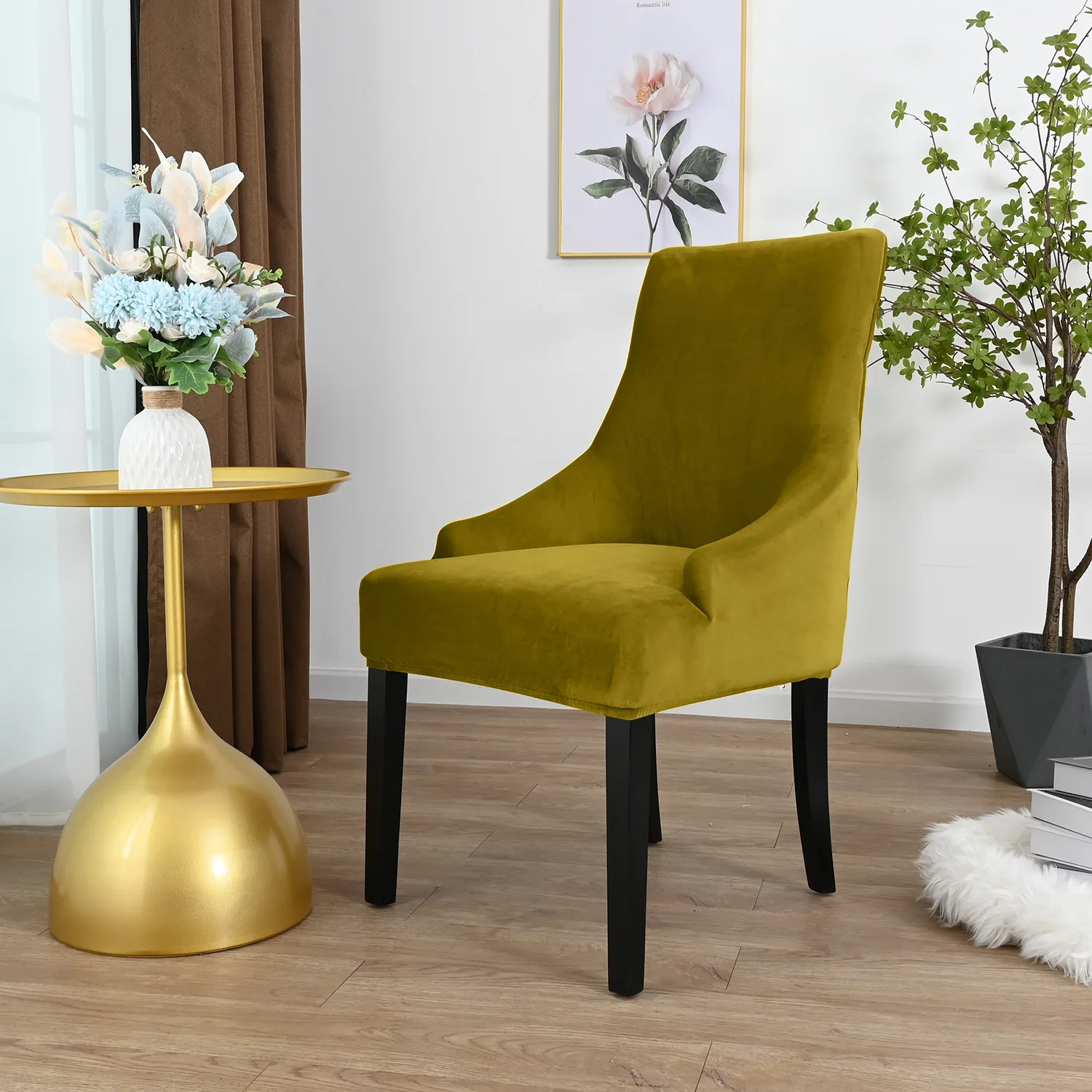 

Chair Covers Spandex Super Soft Plush Dining Table Chair Cover Silver Fox Velvet Soft Bag Leisure Chair Cover Stool Cover