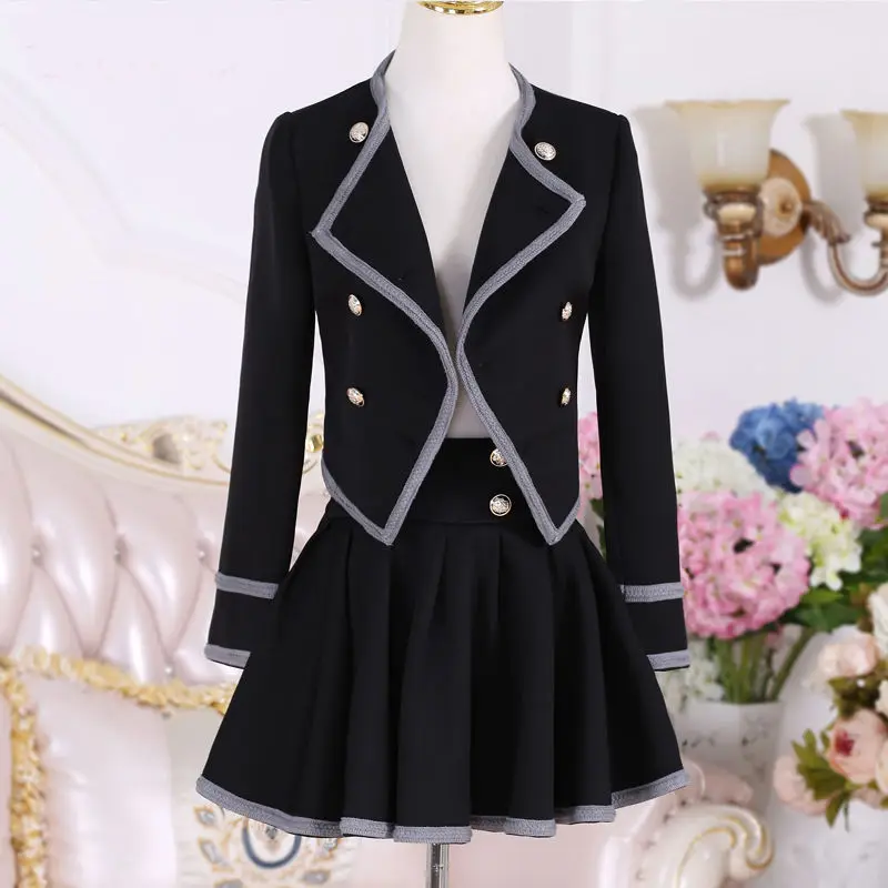 Black Gray Edge British Suit Skirt Suit Two-Piece Female, Spring and Autumn New Temperament Dress image 5