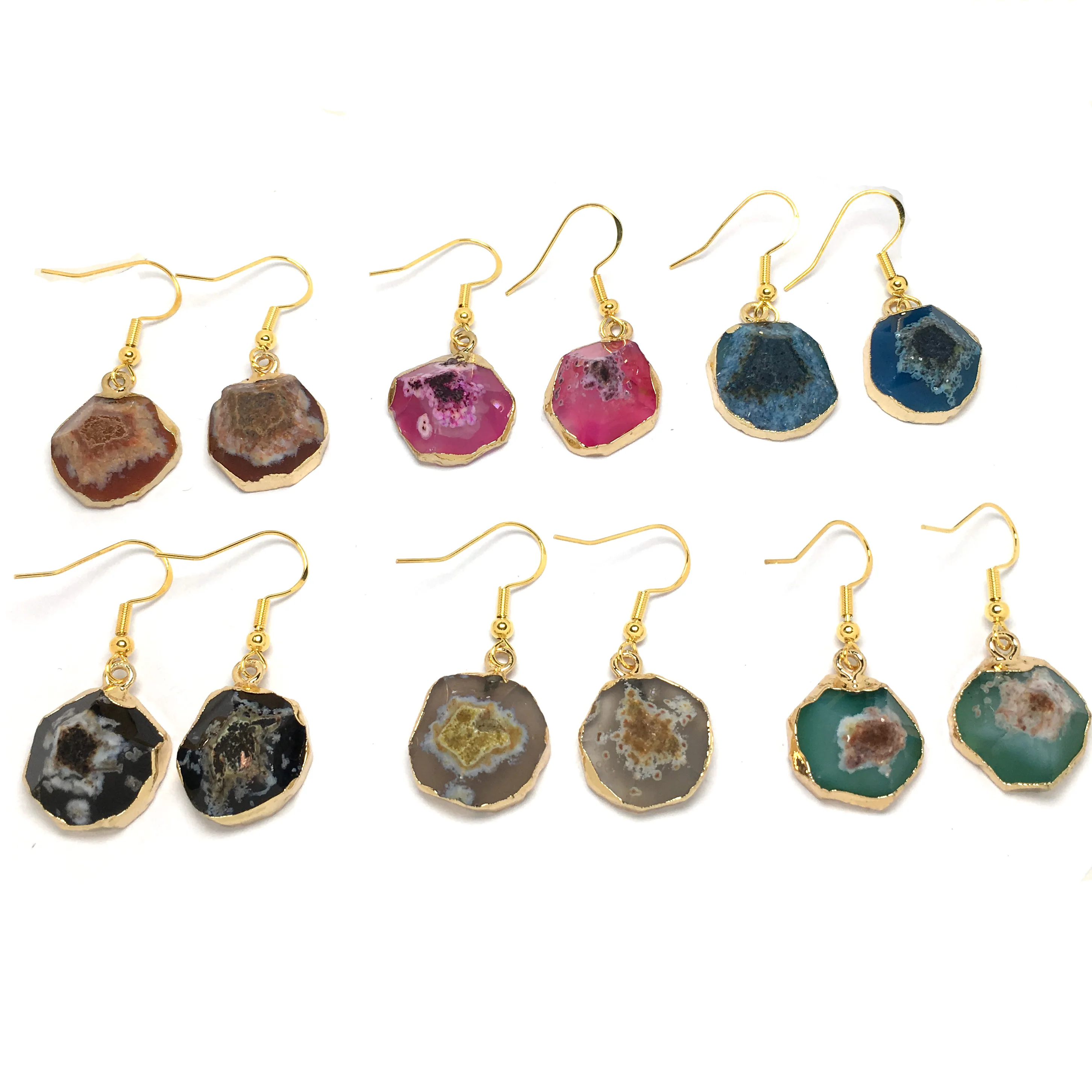 Модные серьги из натурального камня 6 цветов подвески круглые Женские Ювелирные