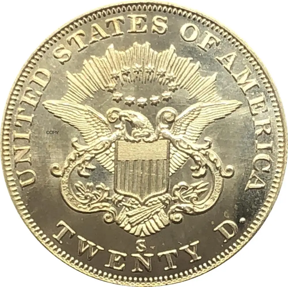 

United States America Liberty Head Double Eagle US 1865 1865 S Twenty Dollars No Motto Gold Coins Brass Metal Copy Coins