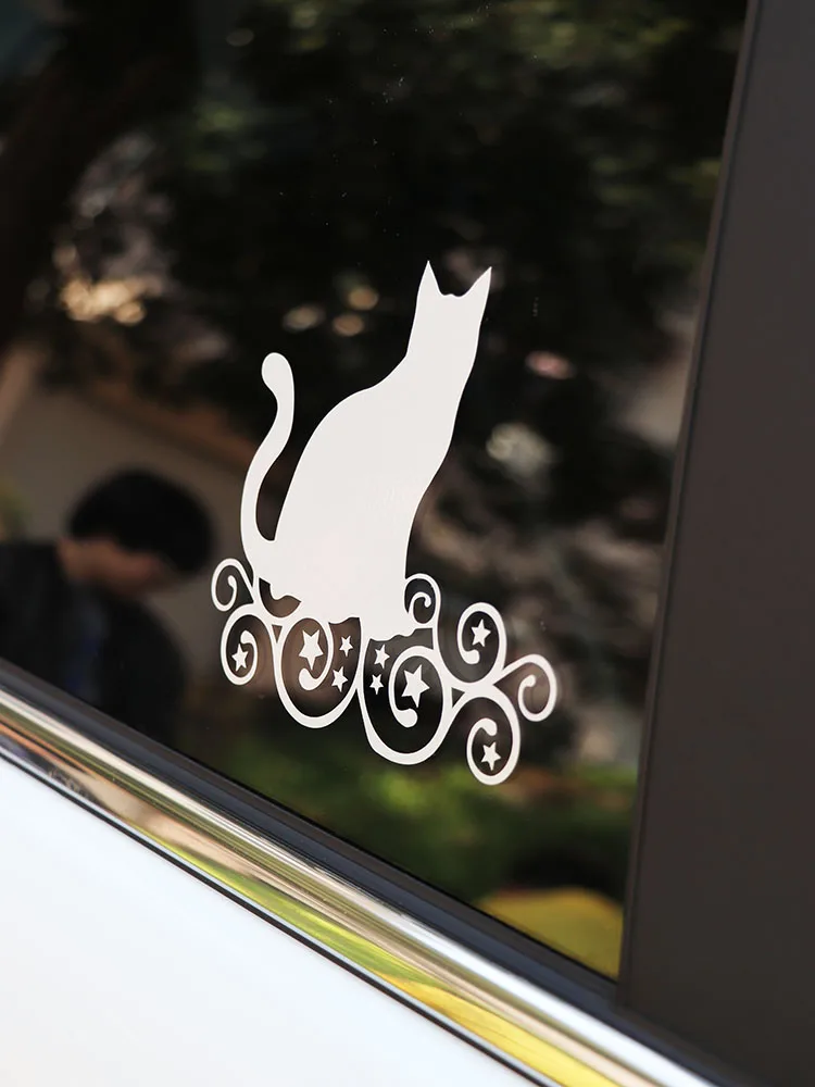 

ZTTZDY 14.8*13CM Creative Car Sticker Cat Vinyl Decal Star Black/Silver ZJ4-0158