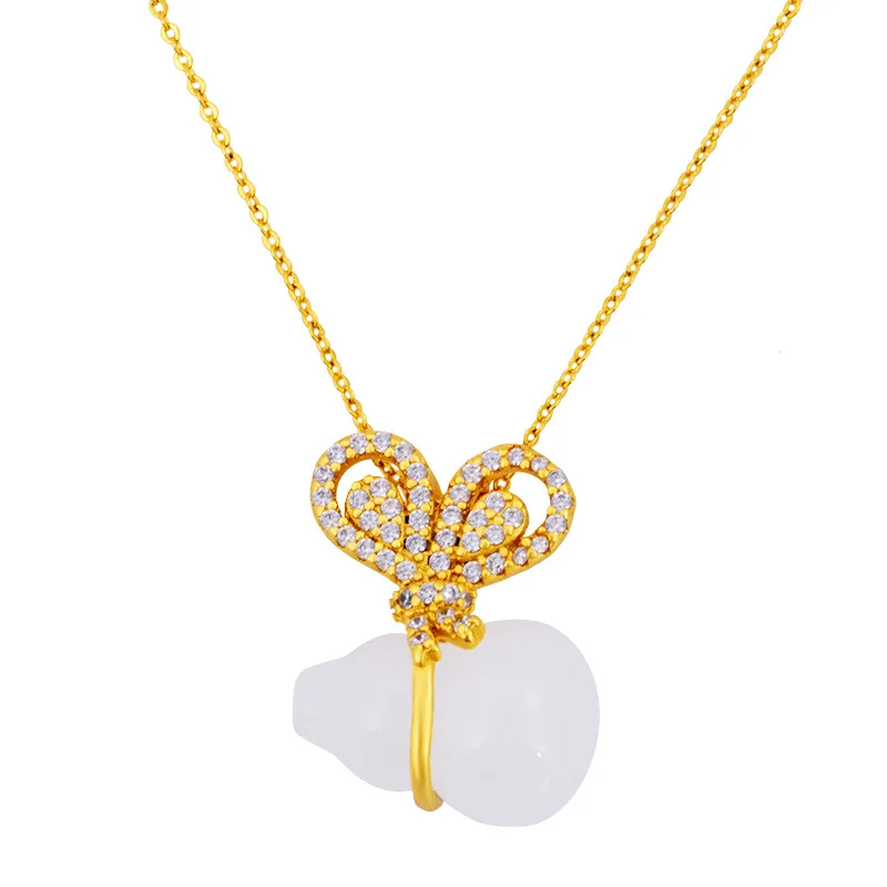

Imitation gold micro-inlaid white jade gourd pendant female copper plated 24K gold jewelry necklace accessories