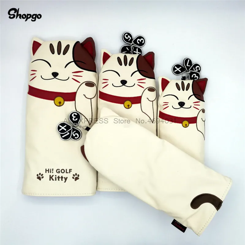 С изображением из мультфильма Lucky Cat Чехлы для клюшек для гольфа для водителя проход древесина гибридный полный набор талисман новинка подарок для игры в гольф Клубные головные уборы