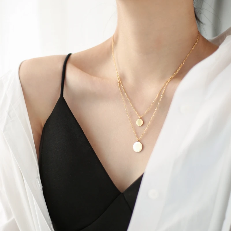 

YUN RUO Double layer Round Pendant Necklace Rose Gold Color Fashion Titanium Steel Woman Jewelry Gift Never Fade Drop Shipping