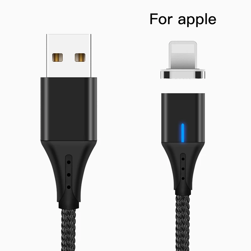 Black For Apple Amzish 3A Магнитный Micro USB кабель для iPhone samsung тип данных C usb Магнитный USB кабель micro usb быстрого зарядного устройства type c магнитный кабель micro usb магнитная зарядка шнур для зарядки телефона - Цвет: Black For Apple