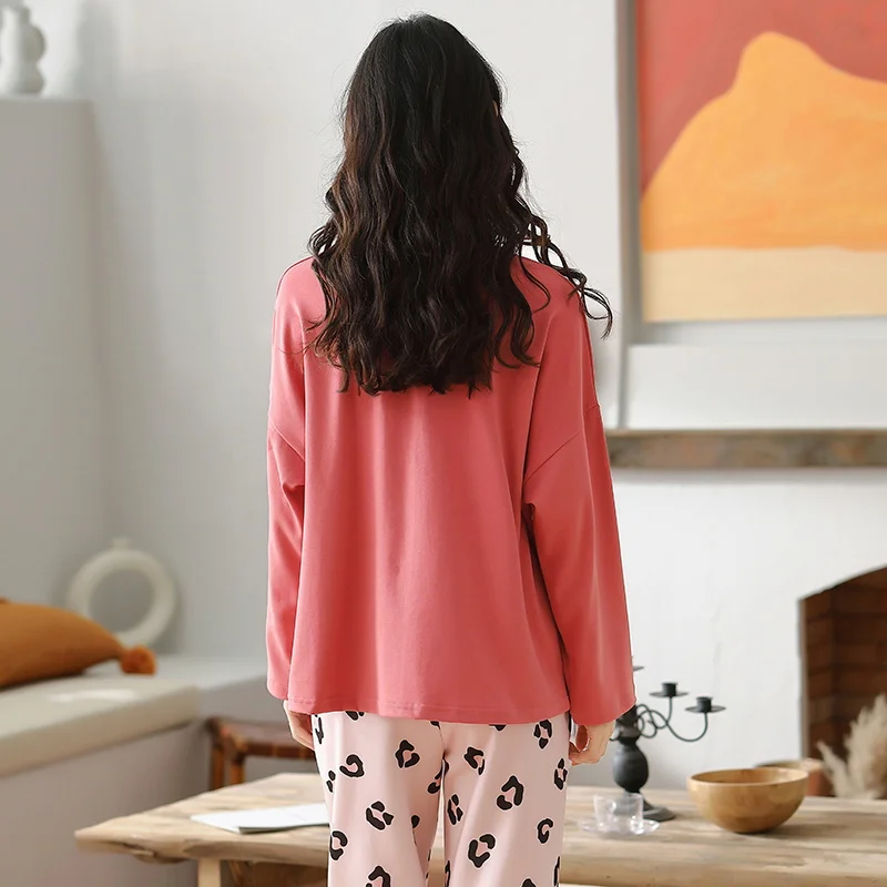 

Autumn Pajamas For Women Sleepwear Cotton Pyjamas Long Sleeve Round Neck Casual Soft Big Size Female Homewear Nightwear Suits