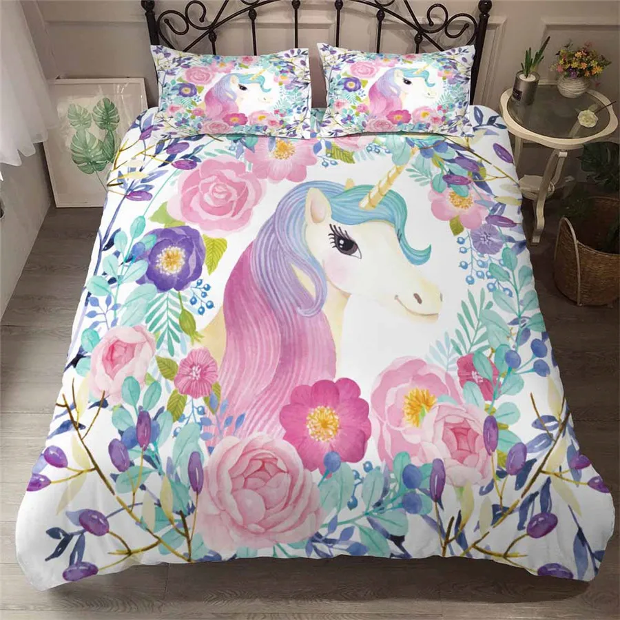 HELENGILI 3D Постельное белье с героями мультфильмов принтом Единорог постельное Bedcloth