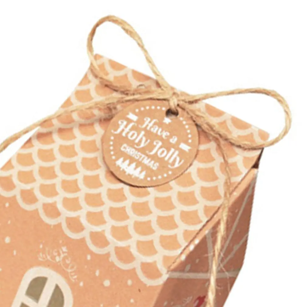 

5Pc House Shape Christmas Gift Box Kraft Paper Creative Candy Cookie Box Birthday Christmas New Year Decoration