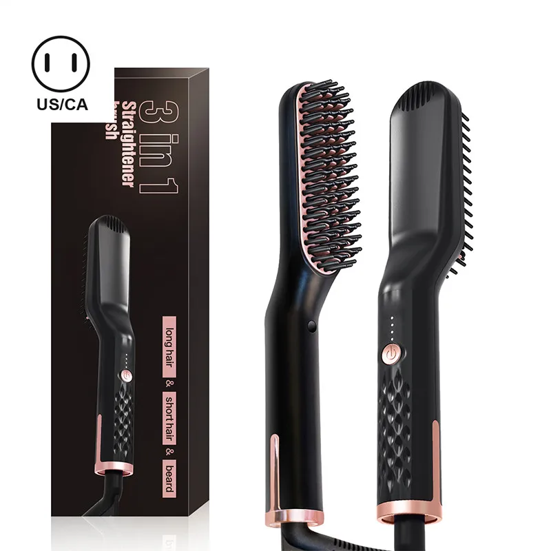 3 в 1 Hair straightener escova alisadora prancha para barba chapinha para barba modelador de cabelo chapinha para cabelo baby liss babyliss de cabelo modelador de cachos alisador de cabelo dropshipping store - Цвет: us plug