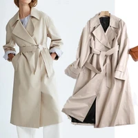 elmsk trench coat women england style office lady overcoat women vintage sahes notched cotton oversize fashion long jacket
