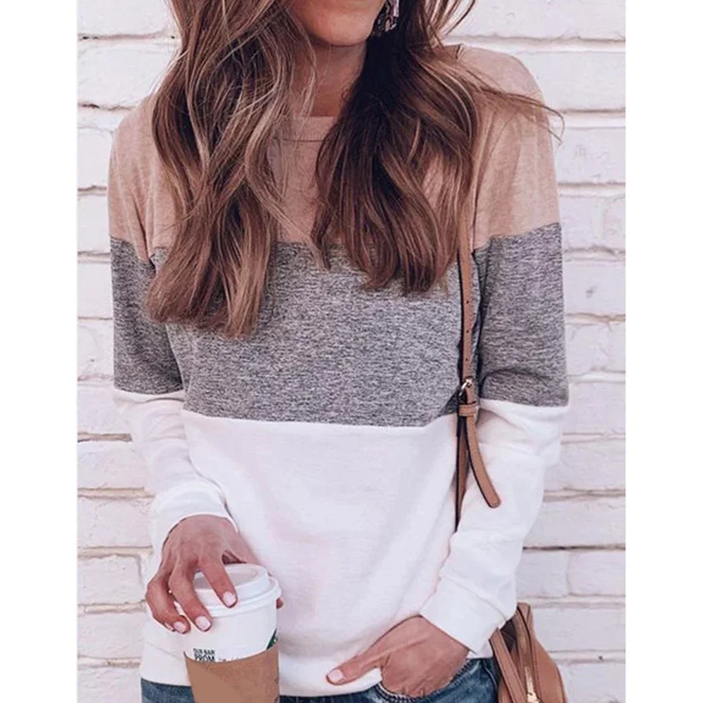 

Женская футболка в полоску, в стиле пэчворк, осенняя, 2020, повседневная, большого размера