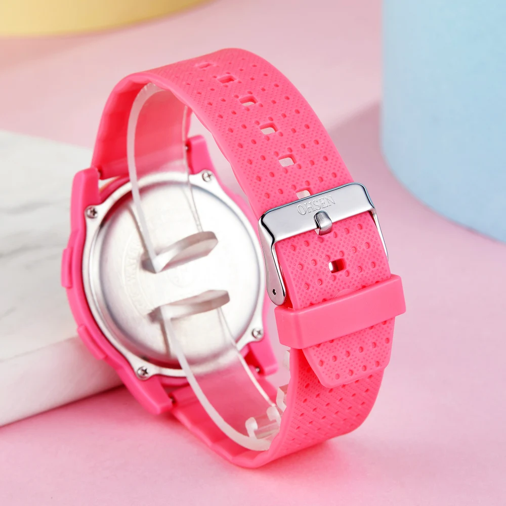 OHSEN цифровые женские часы милые розовые светодиодные наручные силиконовый