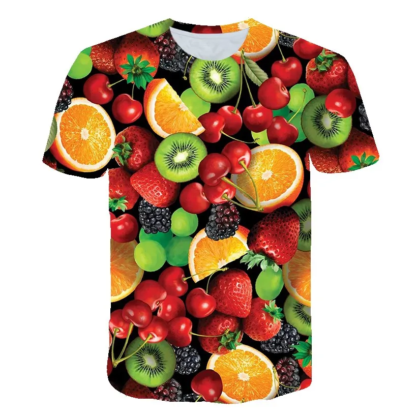 

Fruit Print T-Shirts 4-14 Years 2021 Summer New Casual Fashion Short Sleeve O-Neck Kids Tops Loose Harajuku Streetwear Children