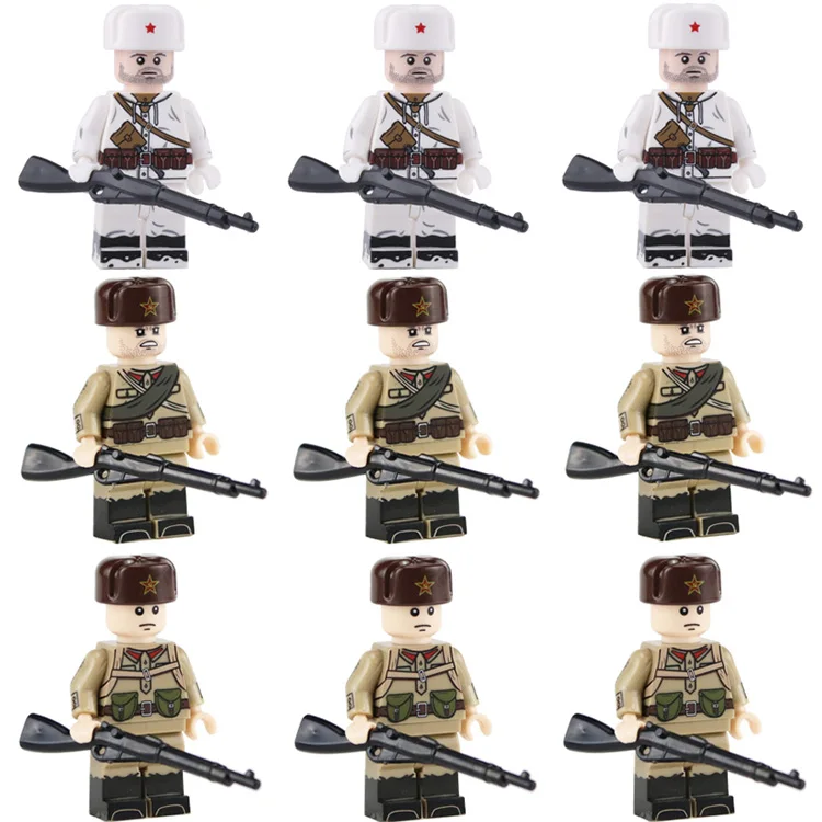ABC-9PCS WW2 военная армия Россия солдатики строительные блоки советские снежные стрелы фигурки Mosin-Nagant arms части шлема Кирпичи Игрушки - Цвет: ABC-9PCS