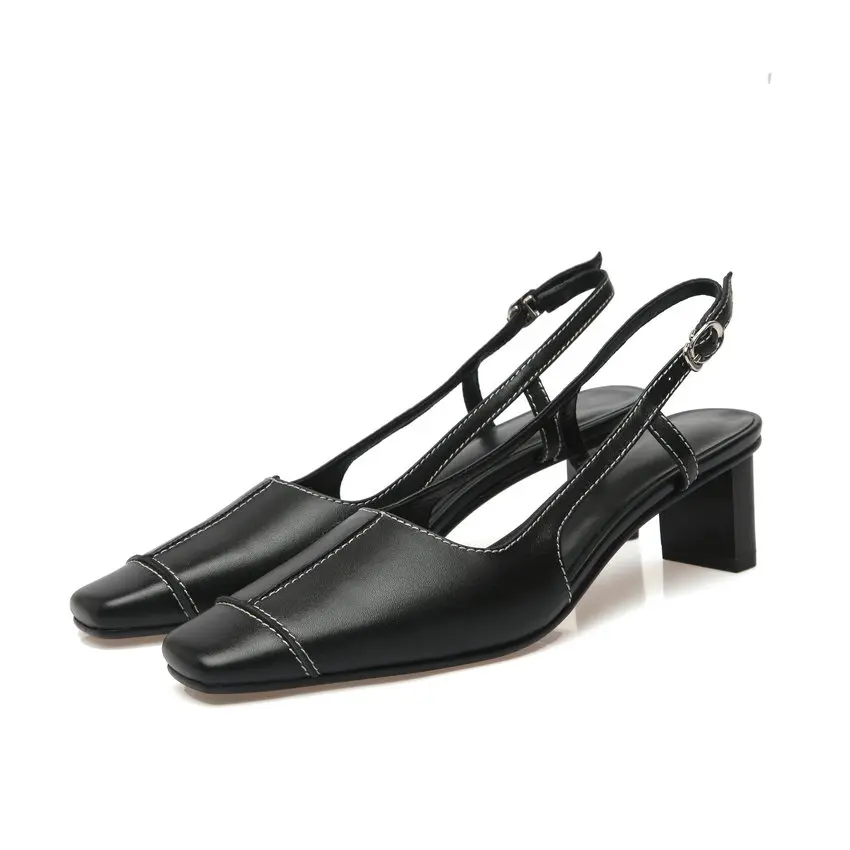 

ESVEVA 2021 Genuine Leather Female Sandals Ankle Strap Slingback High Heels Summer Hollow Fashion Women Shoes Big Size 34-39