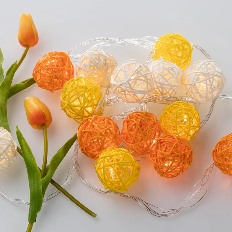 Orange Yellow White Ротанговые шары светодиодный Гирлянды Гирлянда Рождественская елка украшения сказочные Огни наружное освещение Hanukkah праздник свадьба Diwali - Испускаемый цвет: Orange Yellow White