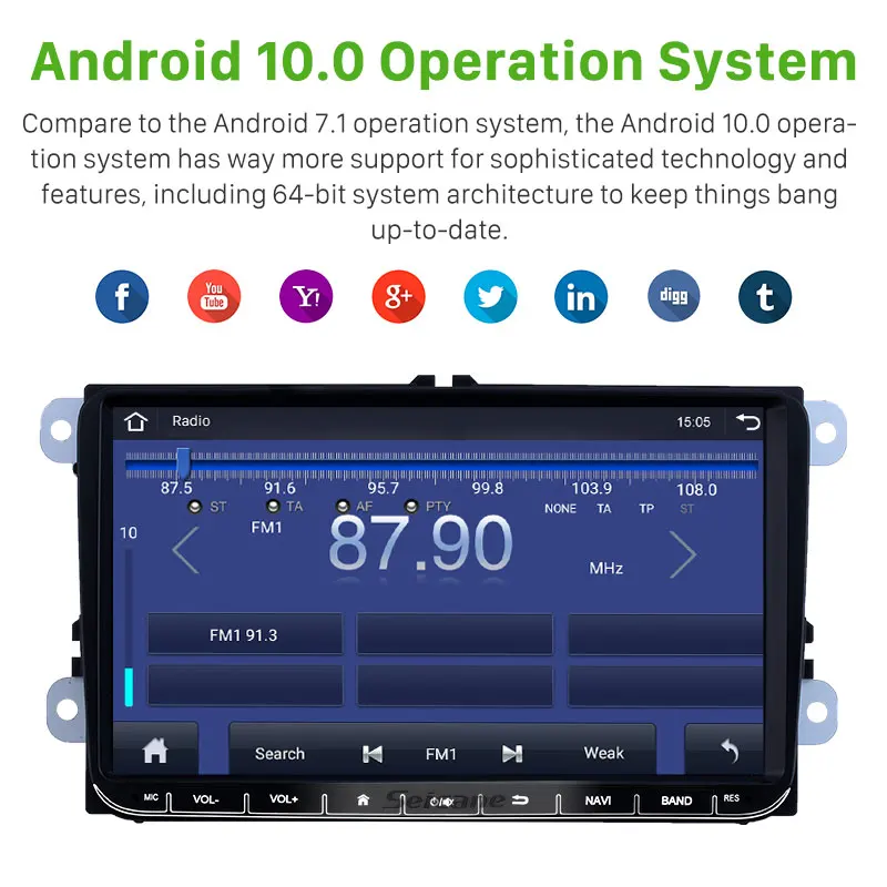 Автомагнитола Seicane проигрыватель на Android 10 4 + 64 ГБ с GPS для Volkswagen Golf Polo Tiguan Passat
