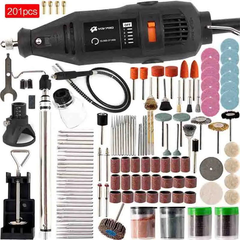201PCS 180 Вт мини Dremel электрические сверла Инструменты С Гибким Валом Аксессуары сверло электроинструменты гравер роторный электроинструмент - Цвет: 201PCS