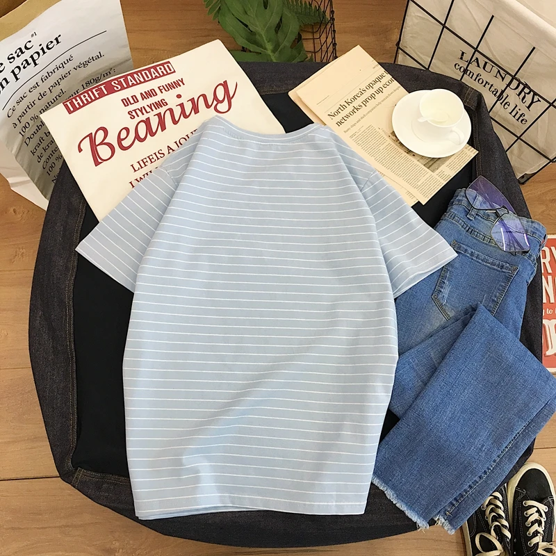 Новинка милые топы в стиле Харадзюку хлопковая футболка полоску с ривердэйлом