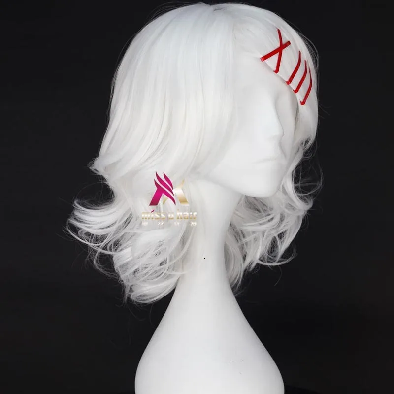 Костюм для косплея натуральный белый термостойкий с париком + 5 красных заколок