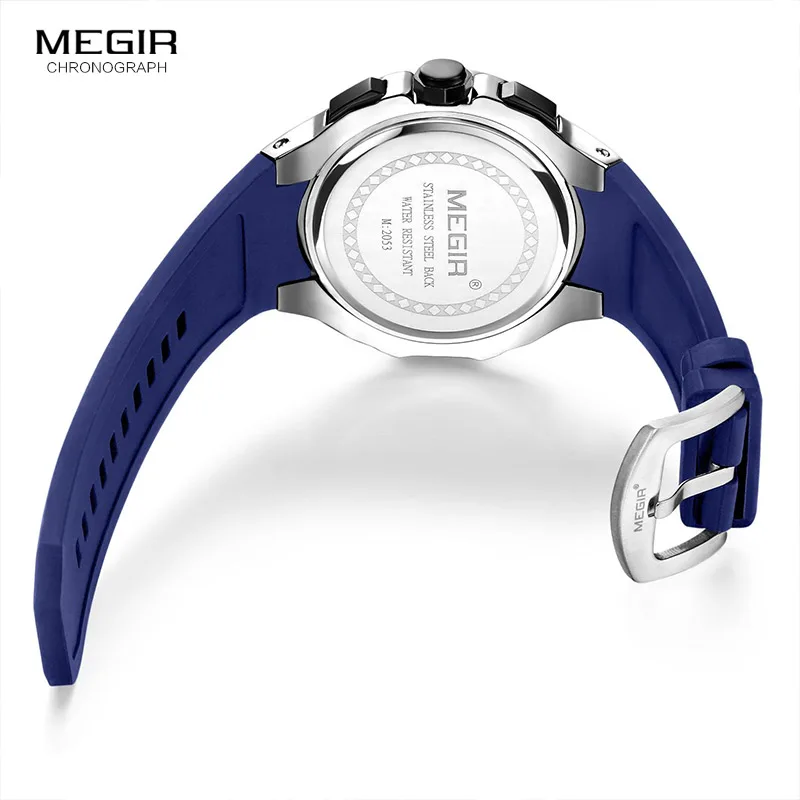 

Men's Sports Chronograph Quartz Watches Silicone Strap Luminous Waterproof Army Military Wristwatch Man Relogios 2053 Blue