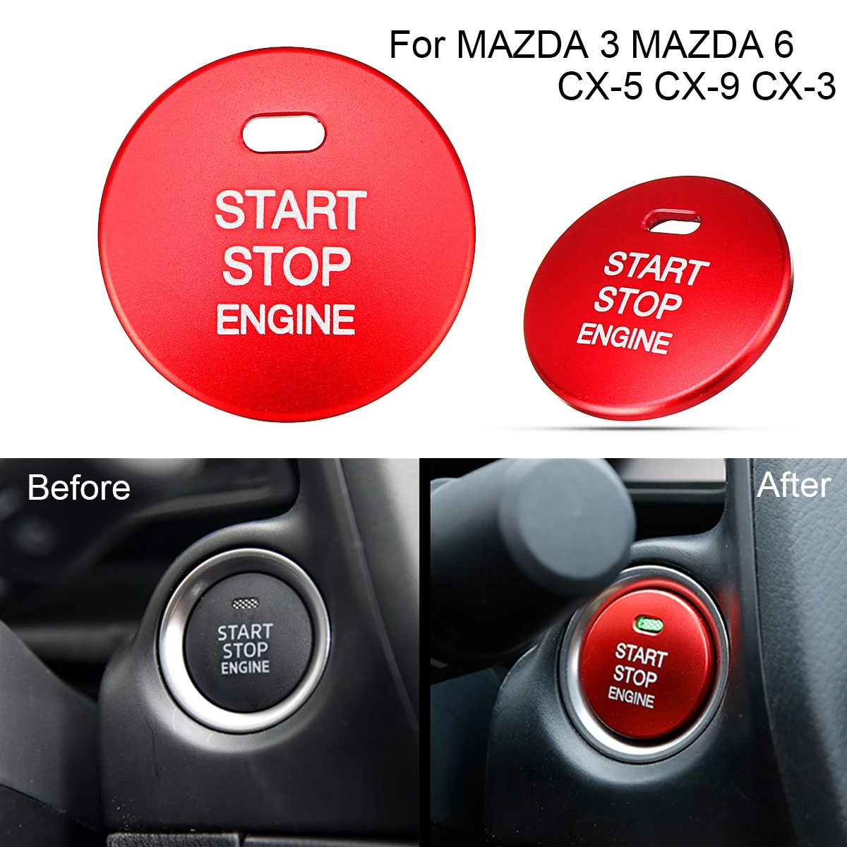 1 шт. Алюминий кнопка запуска двигателя крышка Кепки с отделкой сзади резинка для