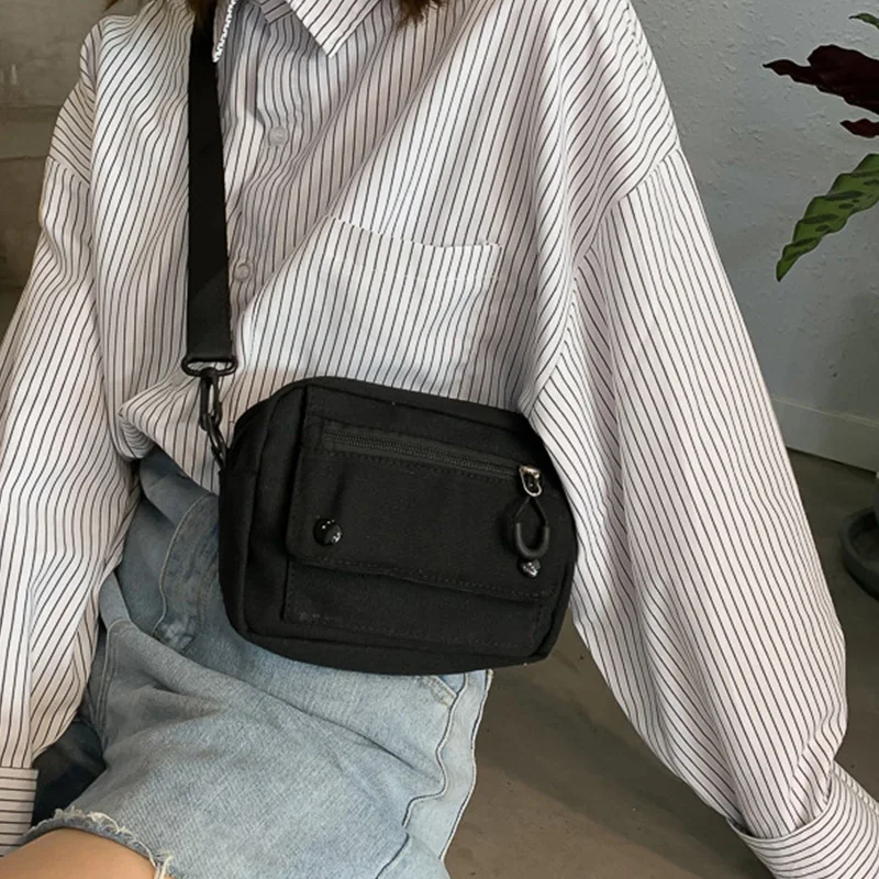 

Women's Zipper Shoulder Bag Pure Color Casual Tote Outdoor Canvas Handbag Student Crossbody Bag