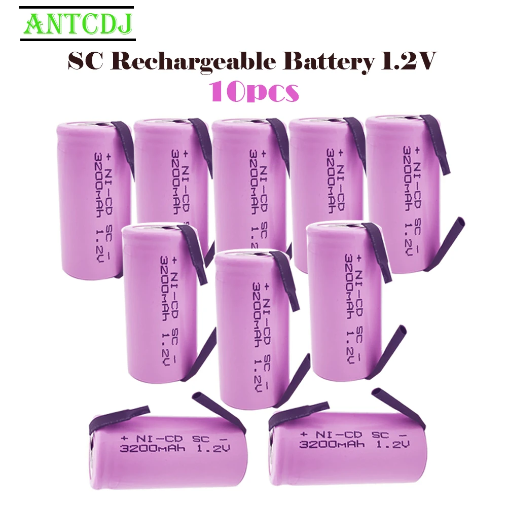 

SC SUB 10PCS S C 1.2V 3200 mAh Rechargeable Battery 4/5 SUB C Ni-cd Cell With Welding Tabs for Electric Drill Screwdriver