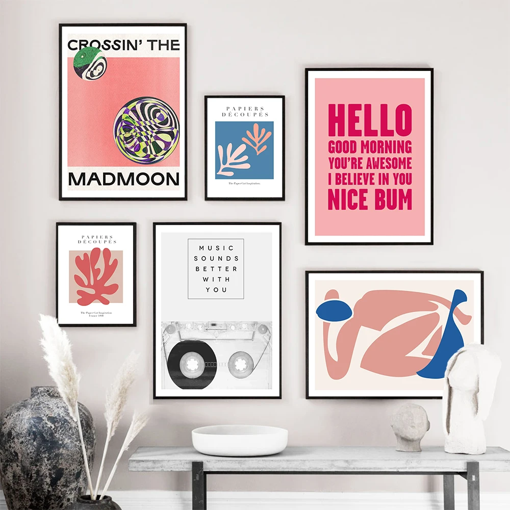 Обои Decoupes Musem Of Modern Абстрактная живопись синяя и розовая фигурка Холст плакат Madmoon