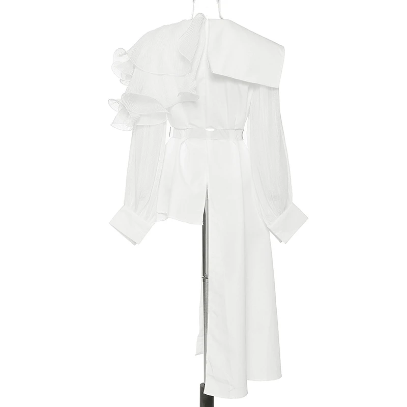 

SeeBeautiful Asymmetrical Dress Female O-neck Long Sleeve Pleated Patch Button Ruffles Loose Spring 2021 New Fashion W862