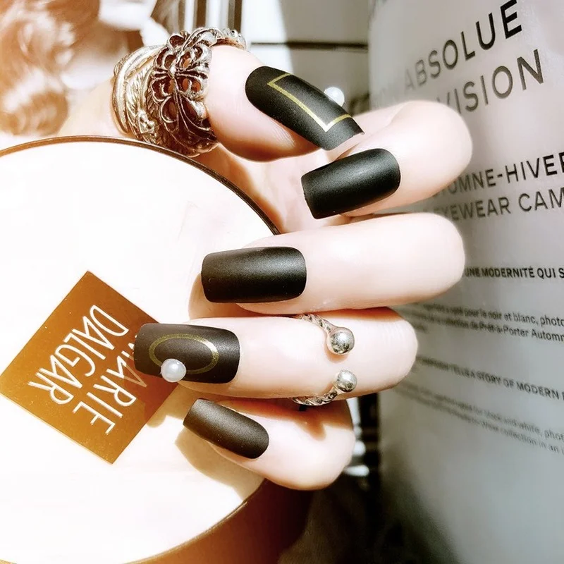 Fashion Black Matte Fake Nails Finished Glamour Nail Salon Supplies and Tools 24pcs/box | Красота и здоровье