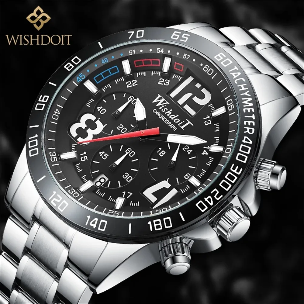 

WISHDOIT New Fashion Men Wrist Watch Calendar Stainless Steel Top Brand Luxury Sports Chronograph Quartz Clock Relogio Masculino