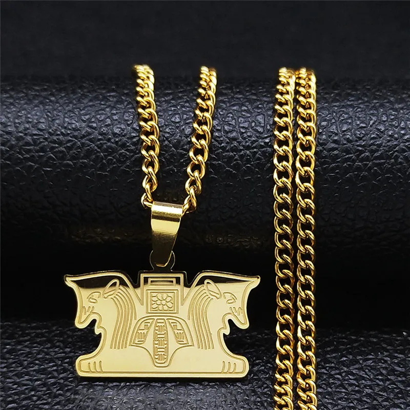 

Stainless Steel IRAN lion Cross Necklaces Chain Gold Color Persian Empire Big Long Necklace Jewelry collier croix femme N2264S01