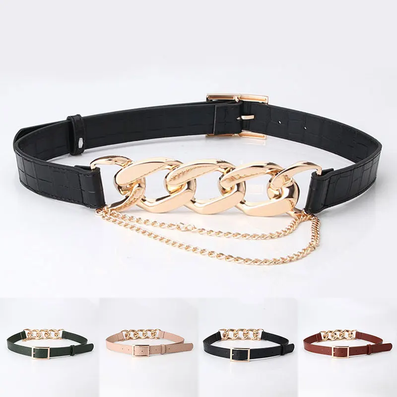 

Dress Coat Sweater Lady Decorative Waistband Faux Leather Thick Chain Waist Strap Punk Fashion Women Belt Solid Color Waist Belt
