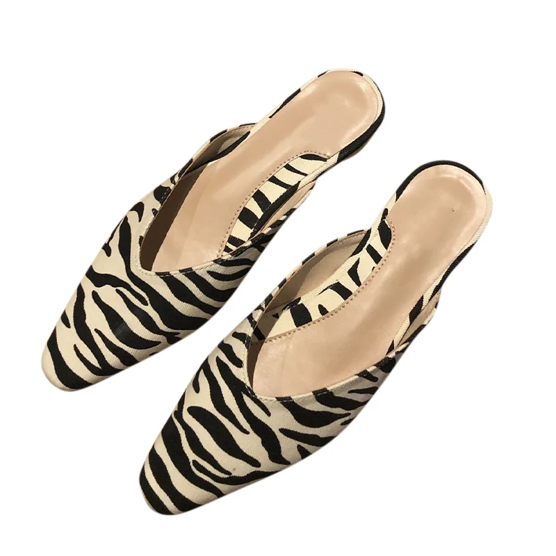 

2021 Women Slippers Flat Slip-On Square Toe Outdoor Snake Fashion Mules Ladies Slides Comfortable Vintage Casual Spring Loafers