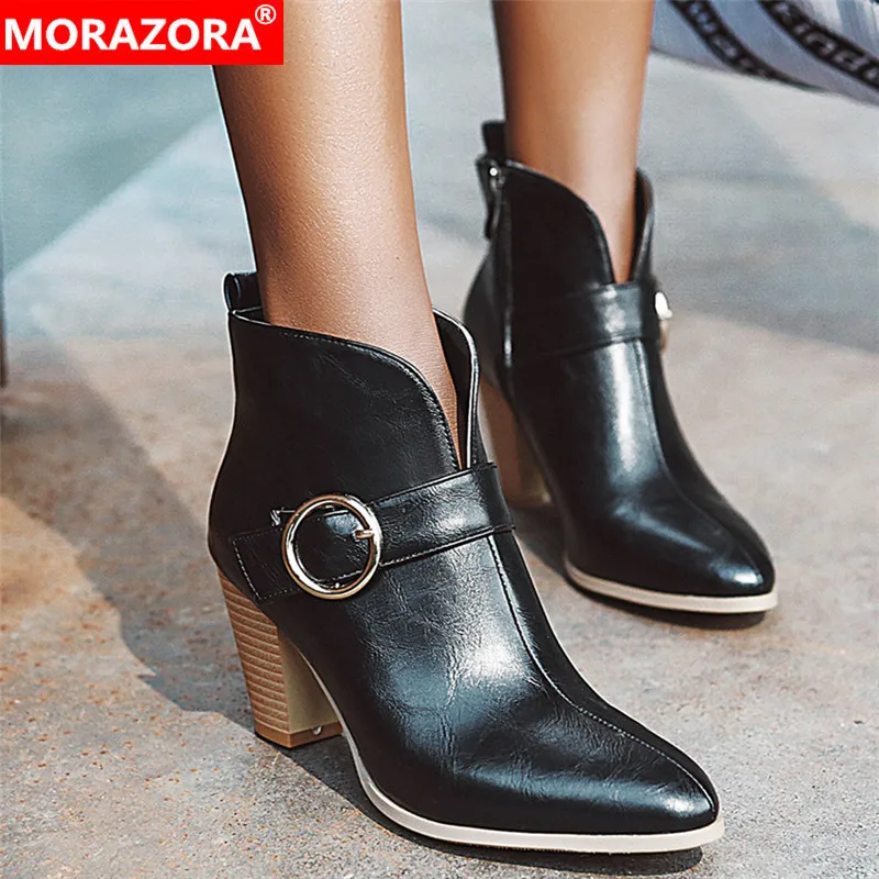 Женские Классические ботильоны MORAZORA черные однотонные на толстом высоком