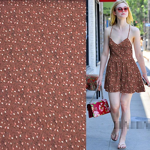 Шелковая льняная ткань с цветочным принтом на темно-коричневом дне 16momme SLN135 | Дом