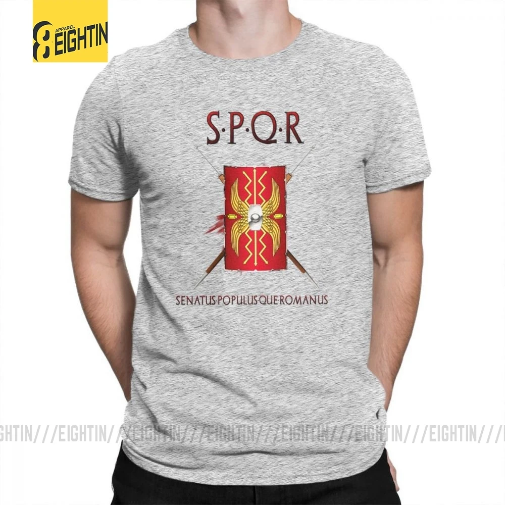 SPQR футболки, хлопок, Классическая футболка с коротким рукавом, новинка, Круглый ворот, мужские футболки, большой размер, принт, дышащие, Новинка - Цвет: Серый
