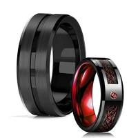 fashion men 8mm black tungsten wedding celtic dragon ring inlaid red zircon punk men stainless steel red carbon fibre ring