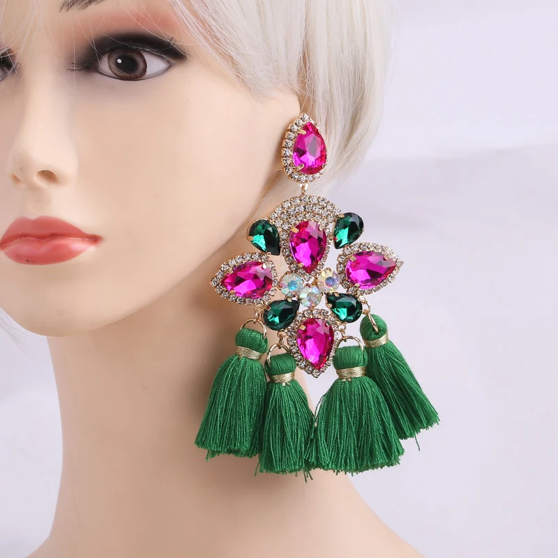 New Fashion Rhinestone Tassel Earrings For Wome Fringe Drop Dangle Earring Boho Aretes Big Women Female Jewelry | Украшения и